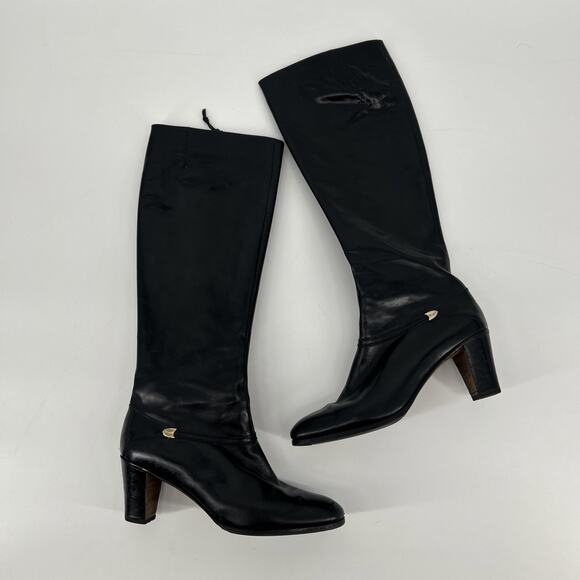 Vintage 90s Salvatore Ferragamo Knee High Boots Womens 8.5 AA Black Italy Made - Picture 1 of 16